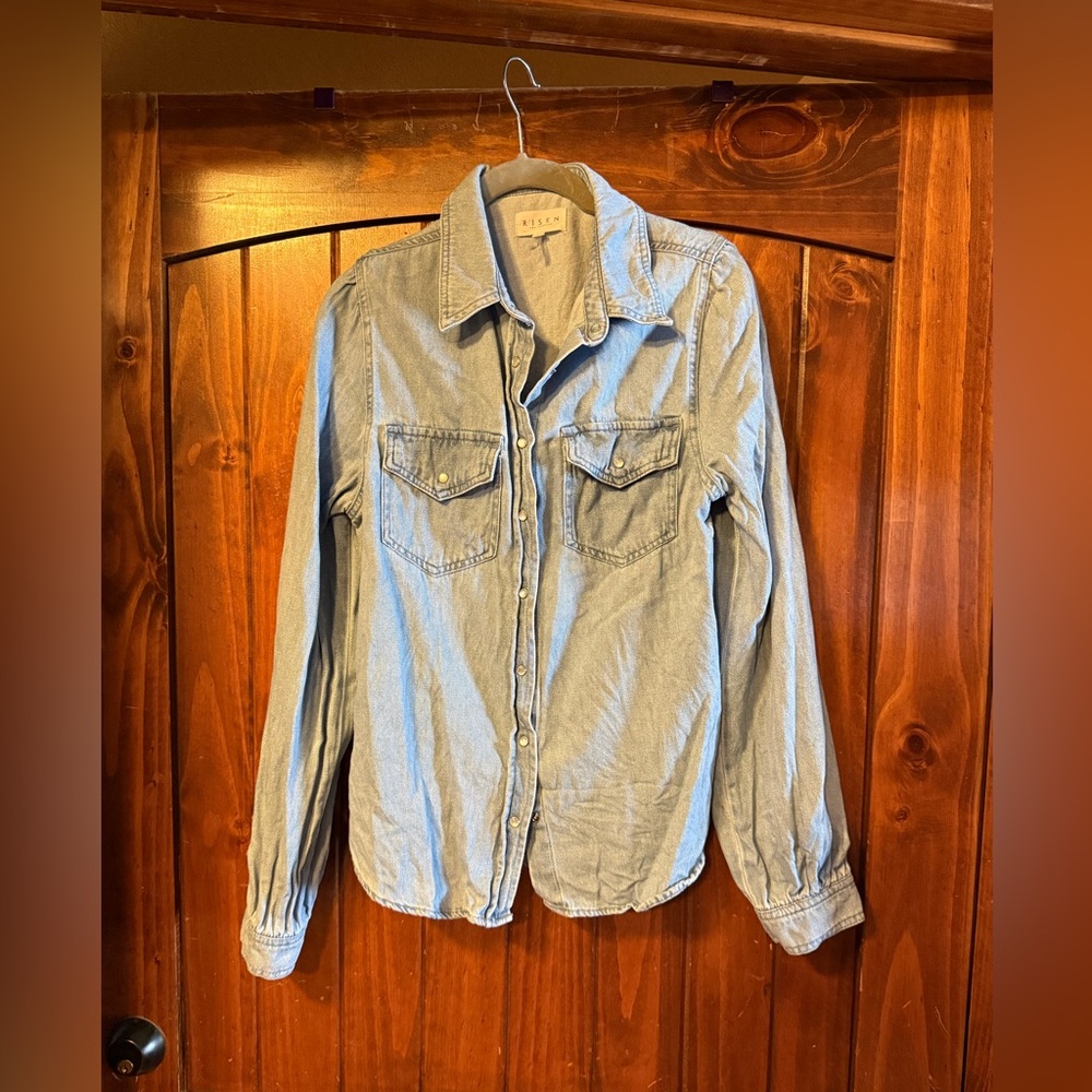 RISEN light wash denim button down